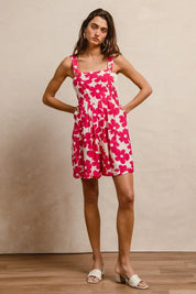 BiBi Floral Prints Tuck Detail Short Overall With Pockets | Overalls Daverri Fashions