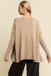 Davi & Dani Ribbed Side Slit V-Neck Sweater | Sweaters Daverri Fashions