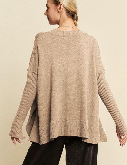 Davi & Dani Ribbed Side Slit V-Neck Sweater | Sweaters Daverri Fashions