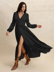 V-Neck Long Sleeve Dress | Daverri Fashions