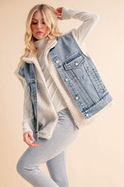 Aemi + Co Denim Patch Sherpa Vest Coat | Jackets Daverri Fashions