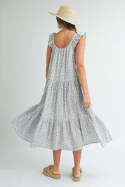 MABLE Floral Ruffle Shoulder Tiered Midi Dress | Daverri Fashions