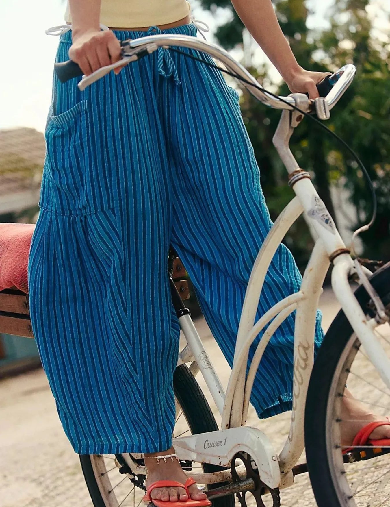 Dark Blue Full Size Striped Wide Leg Casual Pants Plus Size | Pants Daverri Fashions