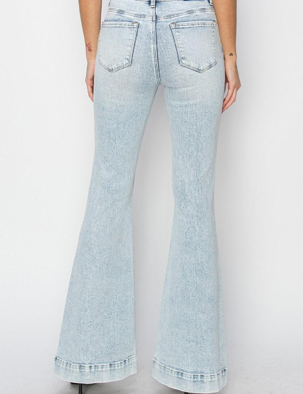 High Rise Front Patch Pocket Flare Jeans | Jeans Daverri Fashions