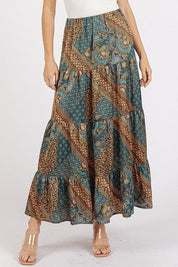 Teal Green M Mittoshop Paisley Patchwork Print Satin Maxi Skirt | Skirts Daverri Fashions