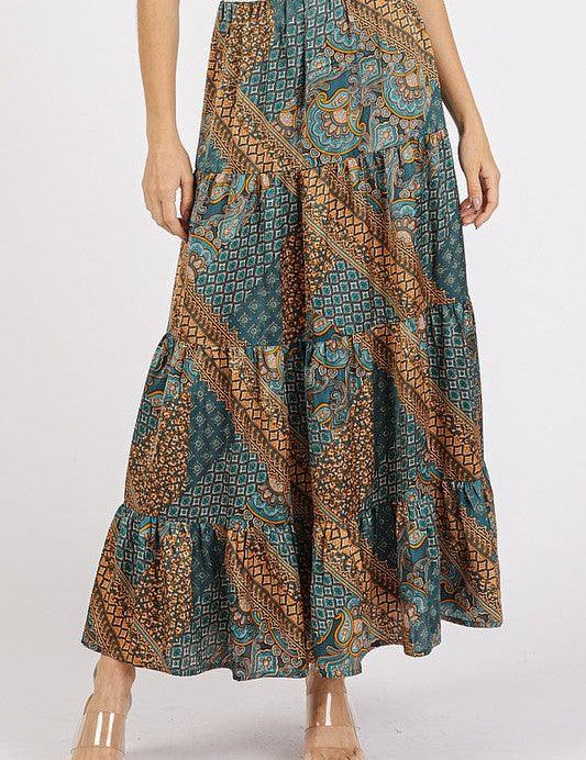 Teal Green M Mittoshop Paisley Patchwork Print Satin Maxi Skirt | Skirts Daverri Fashions