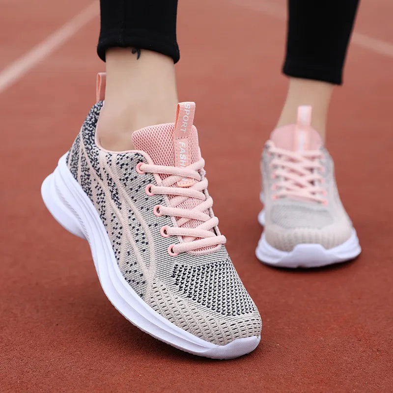 Pale Blush Breathable Mesh Lace Up Athletic | Sneakers Daverri Fashions