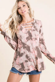 Tie Dye French Terry V-neck Top | Tops Daverri Fashions
