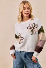 BiBi Flower Color Block Sweater | Sweaters Daverri Fashions