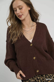 Umgee Button-Front V-Neck Knit Cardigan Brown | Cardigans Daverri Fashions