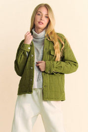 Davi & Dani Quilted Button Down Shacket with Chest Pockets | Shackets Daverri Fashions