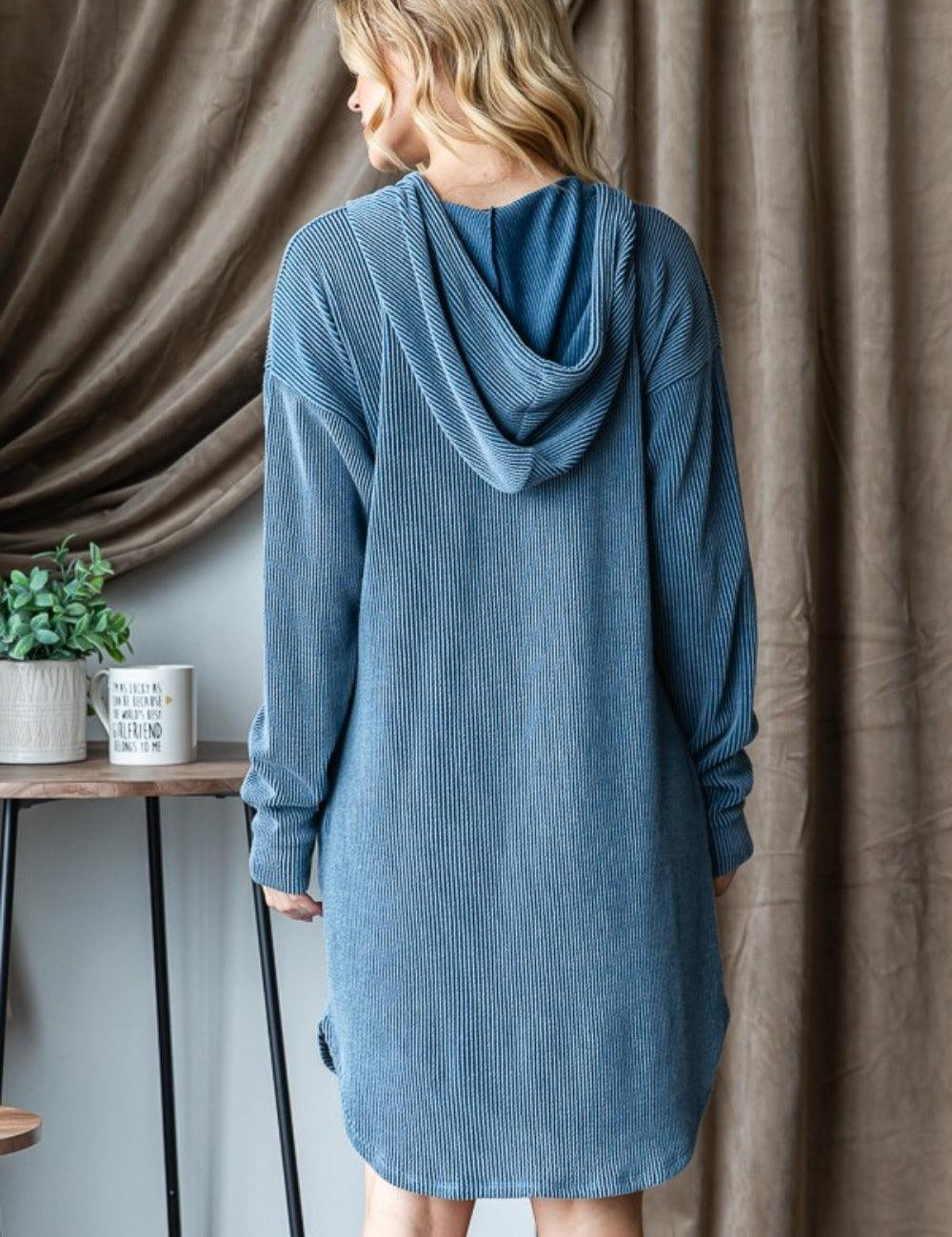 Heimish Ribbed Long Sleeve Hooded Dress | Knee Length Dresses Daverri Fashions