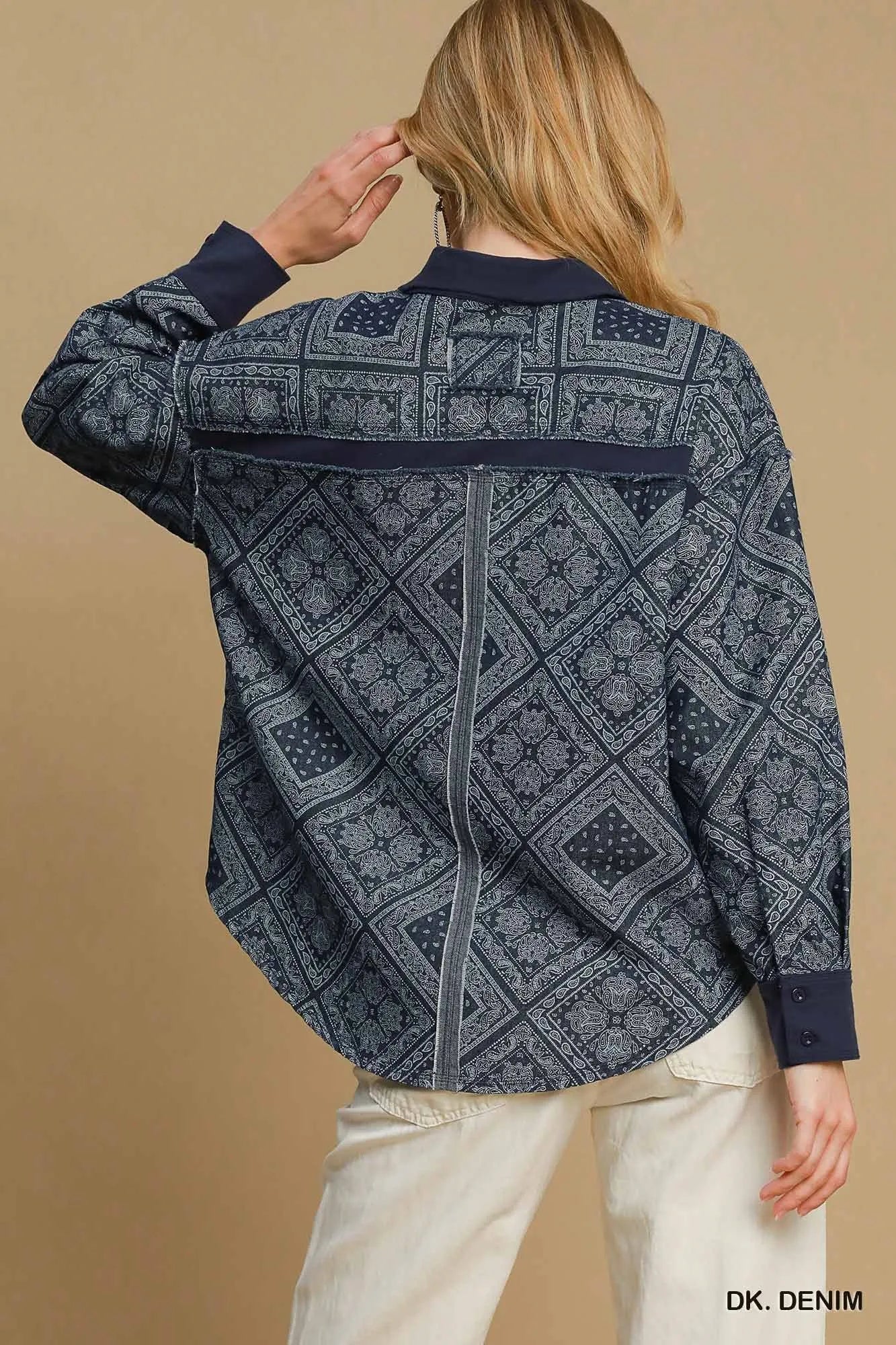 Umgee Paisley Print Denim Shirt Jacket | Daverri Fashions