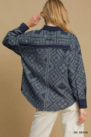 Umgee Paisley Print Denim Shirt Jacket | Daverri Fashions