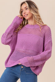 BiBi Openwork Long Sleeve Knit Top | Sweaters Daverri Fashions