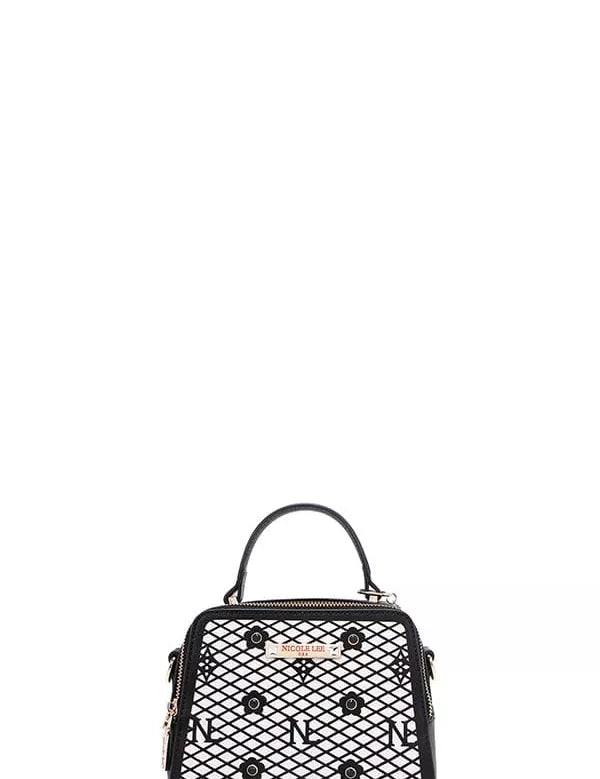 BLACK One Size Vegan Geometric Pattern Structured Handbag | Handbags Daverri Fashions