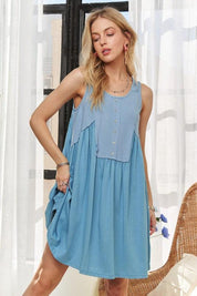 ADORA Decorative Button Sleeveless Babydoll Dress | Babydoll Dresses Daverri Fashions
