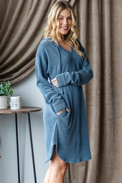 Heimish Ribbed Long Sleeve Hooded Dress | Knee Length Dresses Daverri Fashions