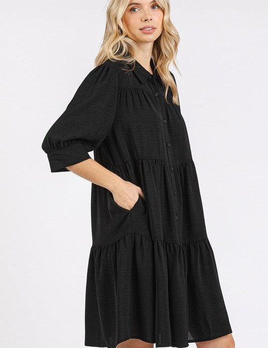 Mittoshop Button Detail Collared Neck Tiered Shirt Dress | Daverri Fashions