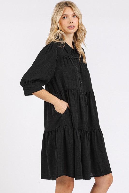 Mittoshop Button Detail Collared Neck Tiered Shirt Dress | Daverri Fashions