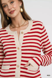Umgee Striped Knit Button-Up Cardigan | Cardigans Daverri Fashions