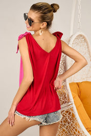 BiBi Shoulder Ribbon Tied Contrast Tank | Tank Tops Daverri Fashions