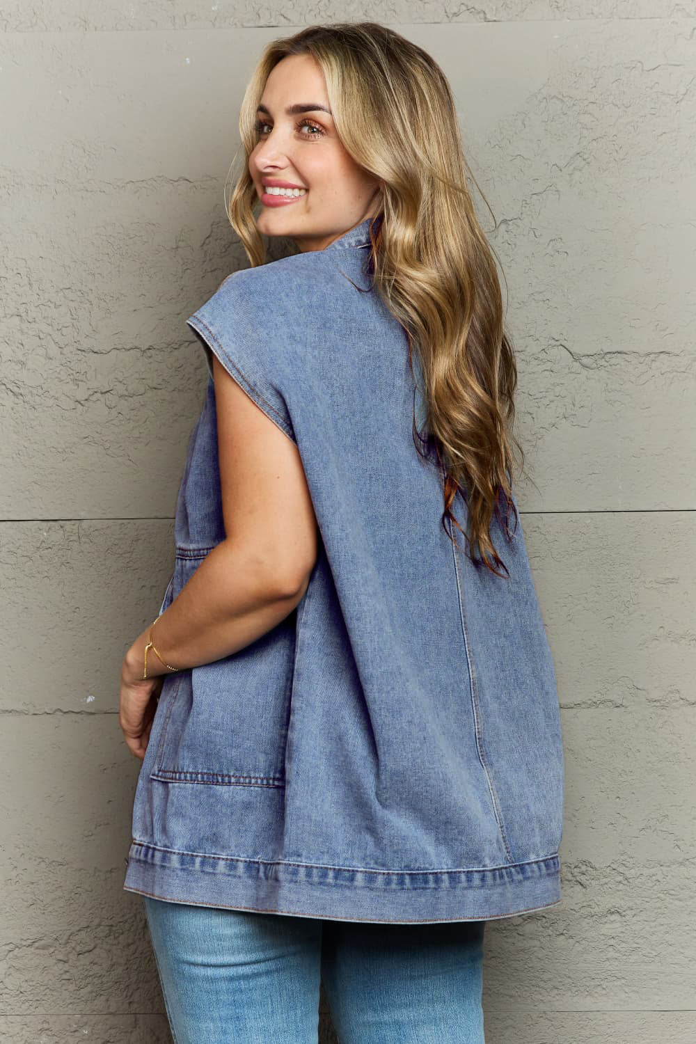 Collared Neck Sleeveless Denim Top with Pockets | Tops Daverri Fashions
