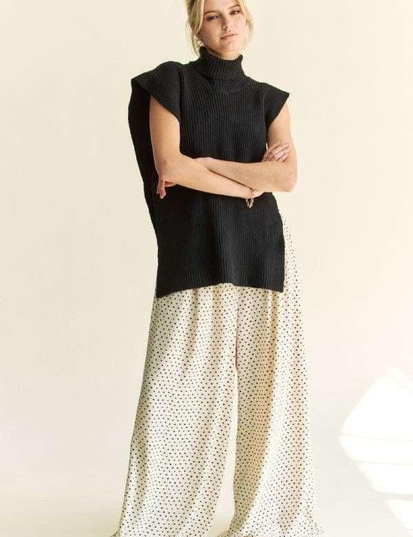 Davi & Dani Side Split Turtleneck Sleeveless Knit Sweater | Sweaters Daverri Fashions