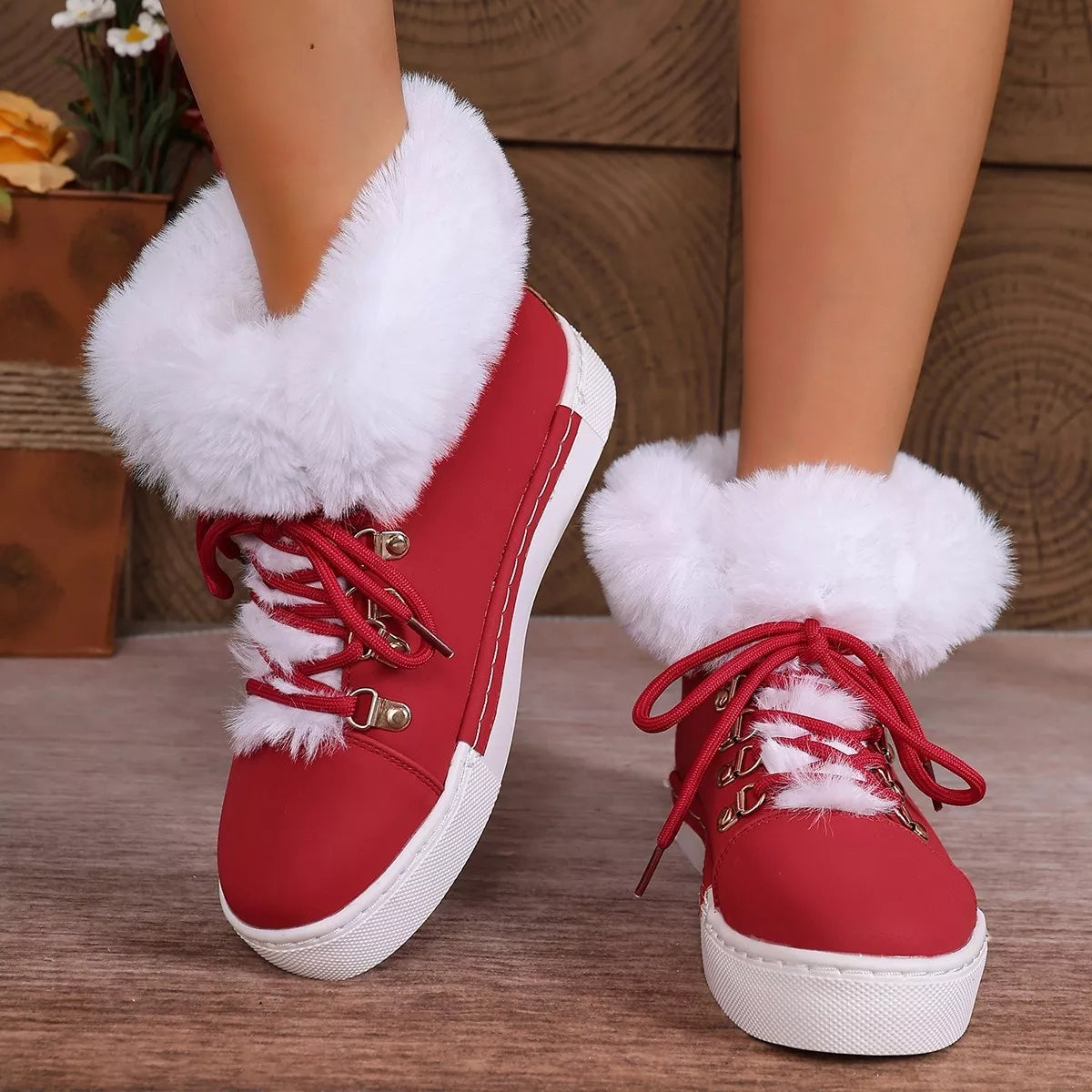 Red Round Toe Platform Boots | Boots Daverri Fashions