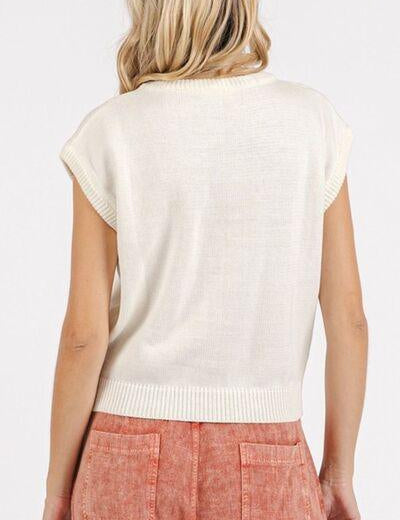 Mittoshop Contrast Letter Round Neck Cap Sleeve Knit Top | Tops Daverri Fashions