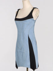 Contrast Adjustable Strap Denim Dress | Daverri Fashions