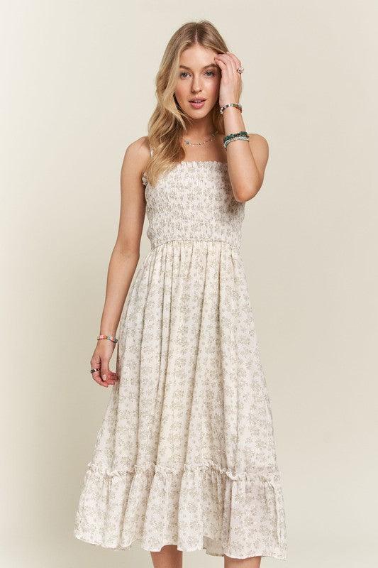 ADORA Smocked Floral Ruffled Hem Cami Dress | Daverri Fashions