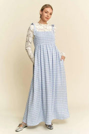 Blue S Davi & Dani Plaid Smocking Sleeveless Maxi Dress | Maxi Dresses Daverri Fashions