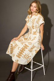 Umgee Full Size Abstract Print Elastic Waist Midi Dress Plus Size | Daverri Fashions