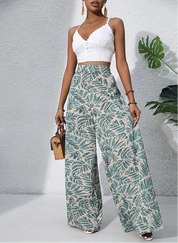 Olive Green High Waisted Abstract Print Boho Palazzo Pants | Pants Daverri Fashions