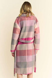 Davi & Dani Tied Color Block Collared Neck Coat | Outerwear Daverri Fashions