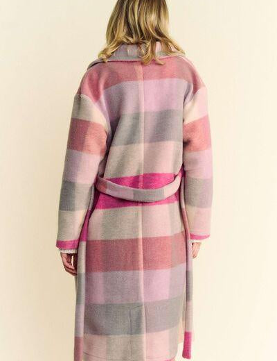 Davi & Dani Tied Color Block Collared Neck Coat | Outerwear Daverri Fashions