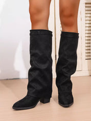 Black Hailey Point Toe Block Heels Boots | Boots Daverri Fashions