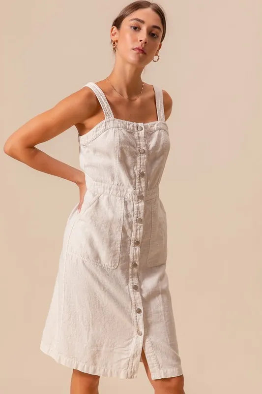 SO ME Button Down Pocket Front Pinafore Dress | Daverri Fashions