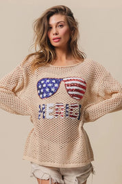 BiBi Sequin American Flag Sunglasses Knit Top | Tops Daverri Fashions