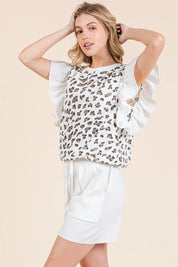 Lime 'N' Chili Ribbed Leopard Print Ruffle Detail Sleeveless Top | Tops Daverri Fashions