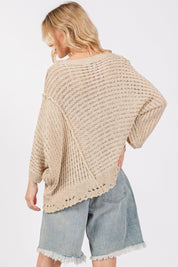 SAGE + FIG Distressed Asymmetrical Open Stitch Sweater | Sweaters Daverri Fashions