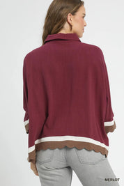 Umgee Colorblock Button-Down Shirt with Scallop Hem | Tops Daverri Fashions