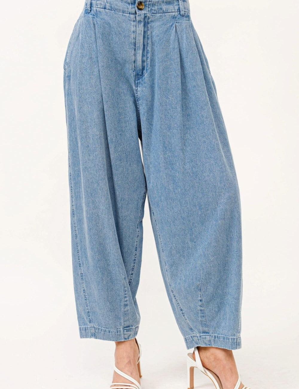 Denim L And The Why Elastic Back Pleated Baggy Jeans | Jeans Daverri Fashions