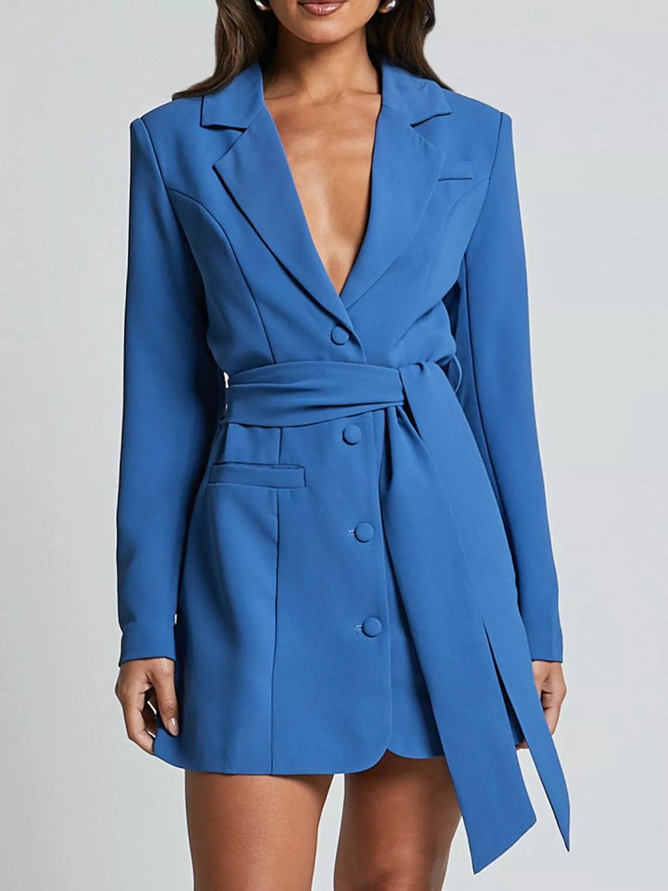 Lapel Collar Tie Waist Mini Blazer Dress | Mini Dresses Daverri Fashions