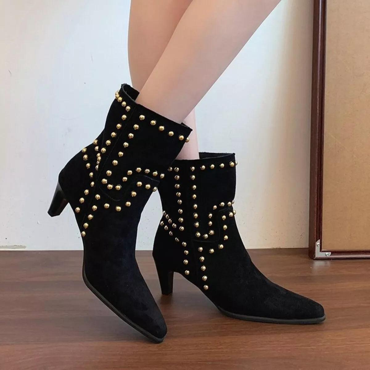 Black Point Toe Kitten Heels Boots | Boots Daverri Fashions