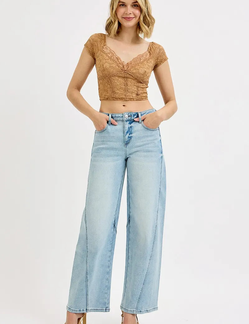 RISEN Full Size Mid Rise Fit Barrel Jeans | Jeans Daverri Fashions