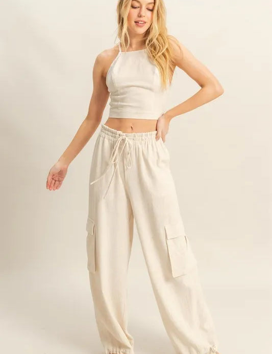 OATMEAL HYFVE Crop Top and Cargo Pants Set | Outfit Sets Daverri Fashions