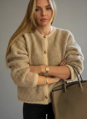 Apricot Textured Knit Cardigan with Gold Buttons | Cardigans Daverri Fashions