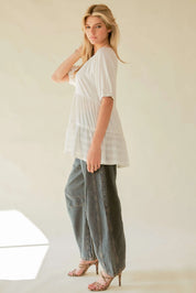 Davi & Dani Ruffled Flared Short Sleeve V Neck Blouse | Blouses Daverri Fashions
